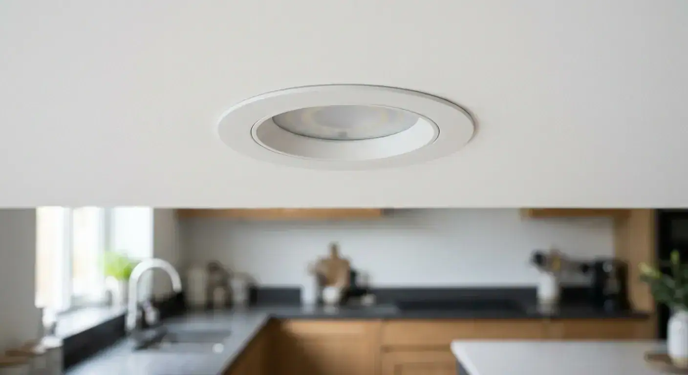 LED-lys i taket over kjøkkenbenken, moderne belysning for hjemmet, energieffektivt og stilfullt.
